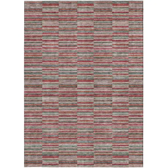 Red Beige And Copper Striped Washable Indoor Outdoor Area Rug Photo 7