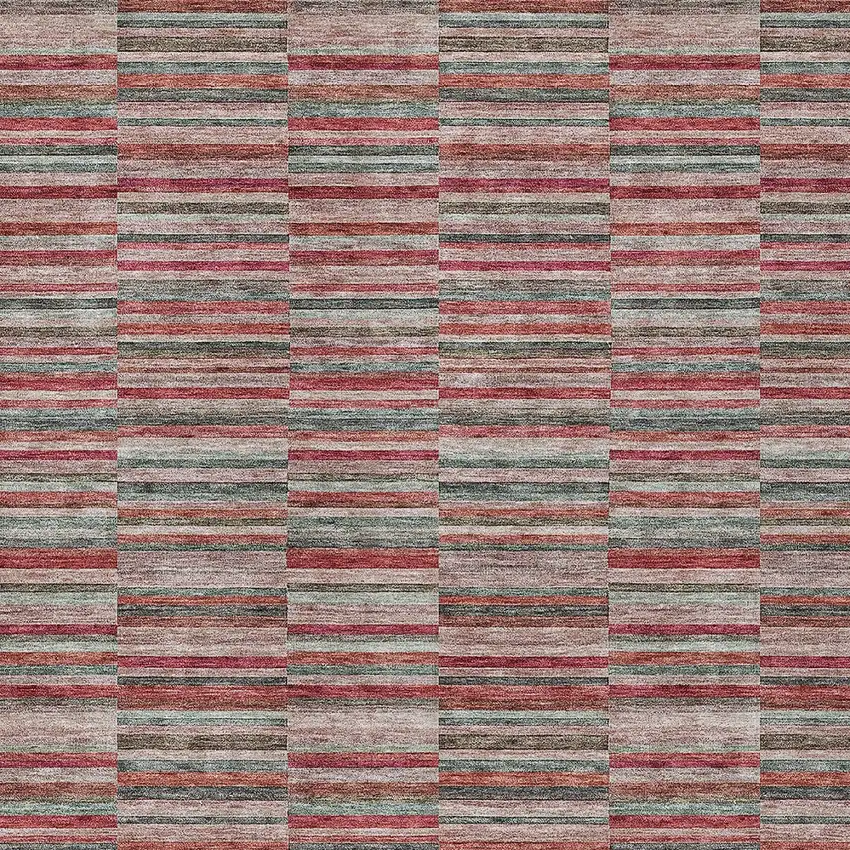 Red Beige And Copper Striped Washable Indoor Outdoor Area Rug Photo 7