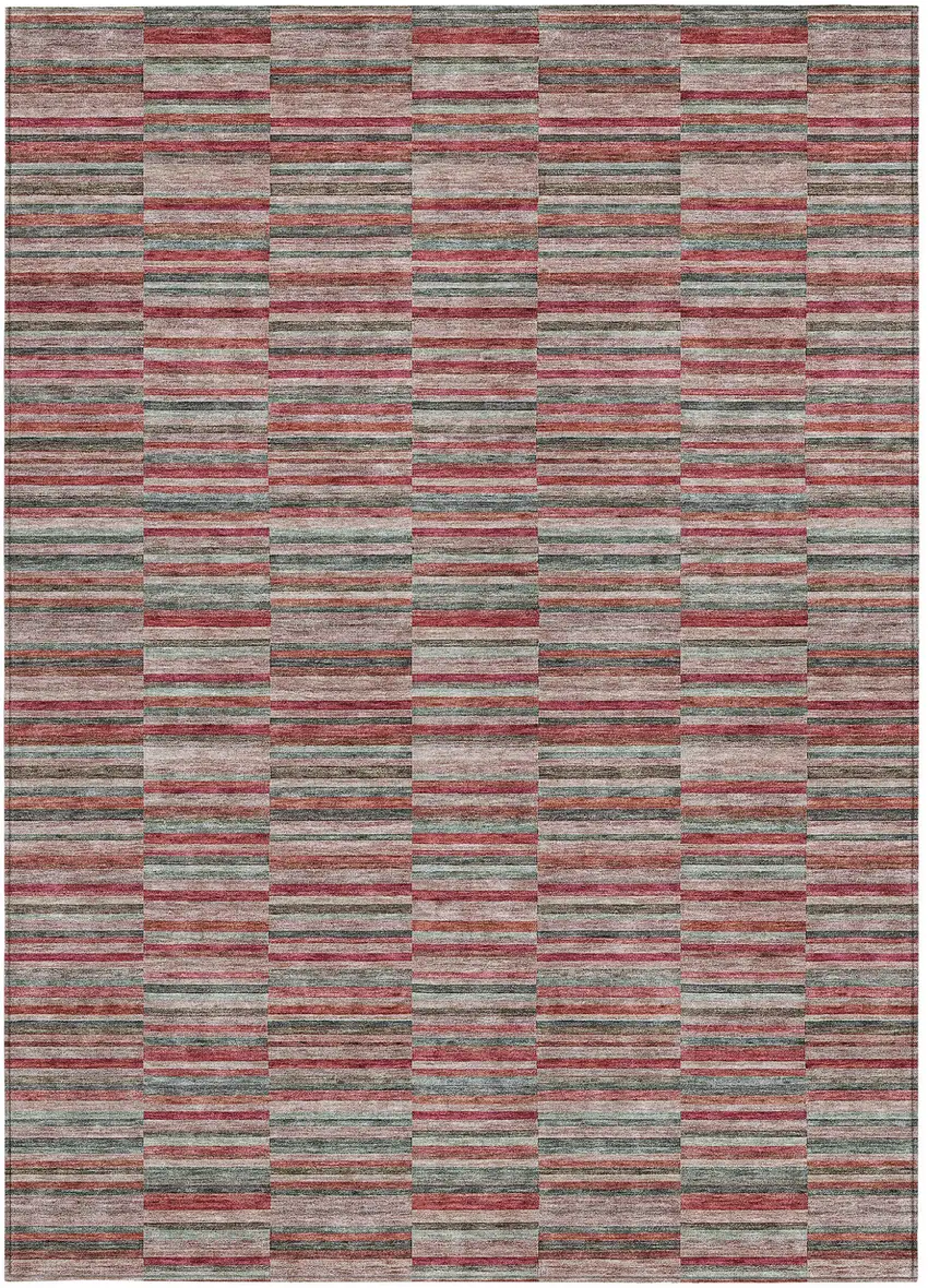 Red Beige And Copper Striped Washable Indoor Outdoor Area Rug Photo 8