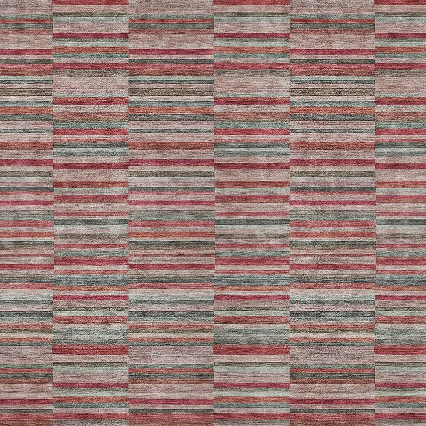 Red Beige And Copper Striped Washable Indoor Outdoor Area Rug Photo 7