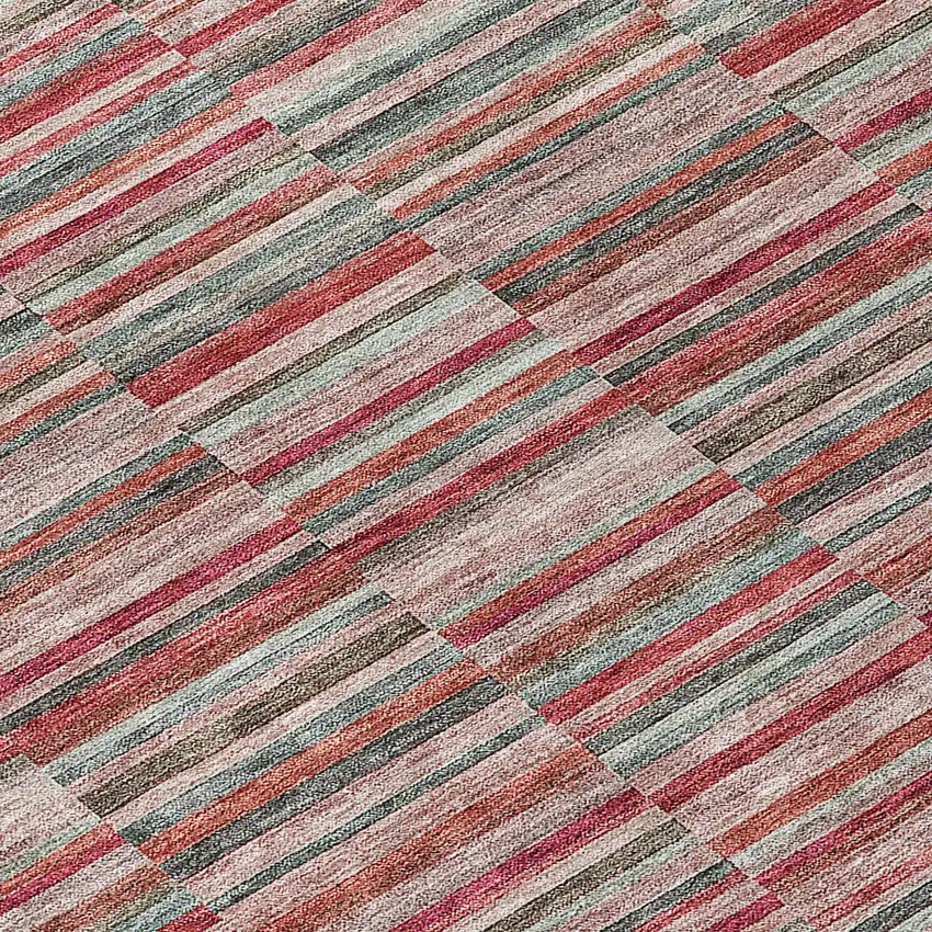 Red Beige And Copper Striped Washable Indoor Outdoor Area Rug Photo 6