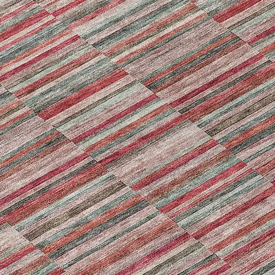 Red Beige And Copper Striped Washable Indoor Outdoor Area Rug Photo 6