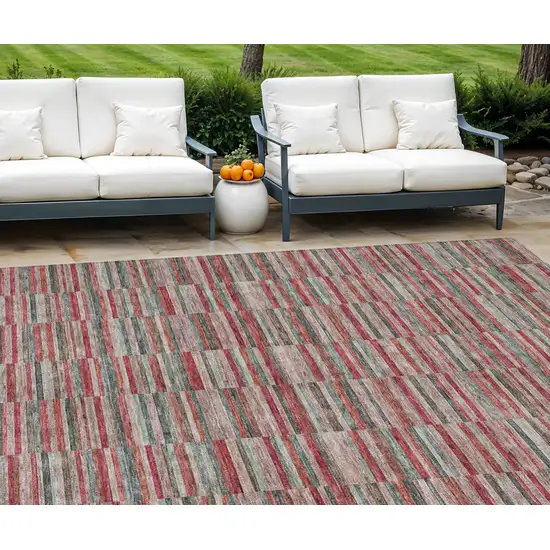 Red Beige And Copper Striped Washable Indoor Outdoor Area Rug Photo 1