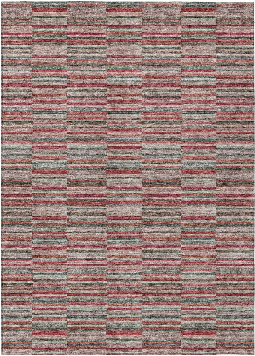 Red Beige And Copper Striped Washable Indoor Outdoor Area Rug Photo 2