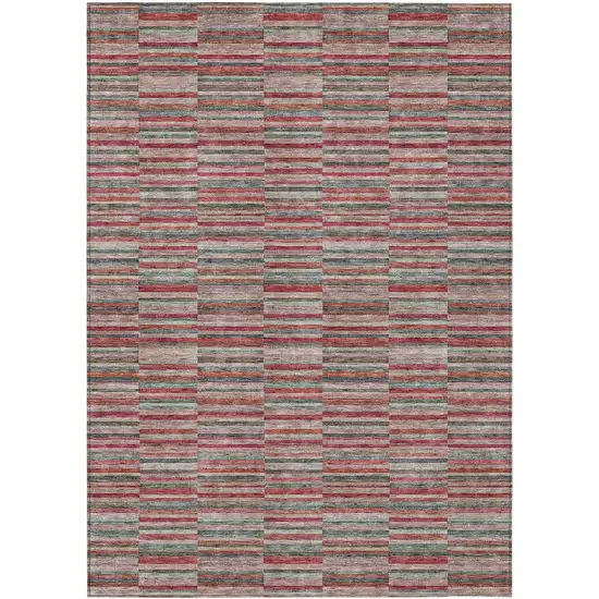 Red Beige And Copper Striped Washable Indoor Outdoor Area Rug Photo 2