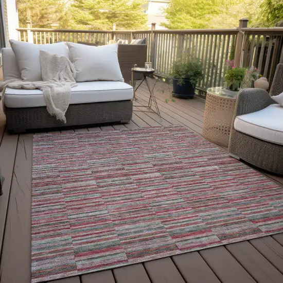 Red Beige And Copper Striped Washable Indoor Outdoor Area Rug Photo 9