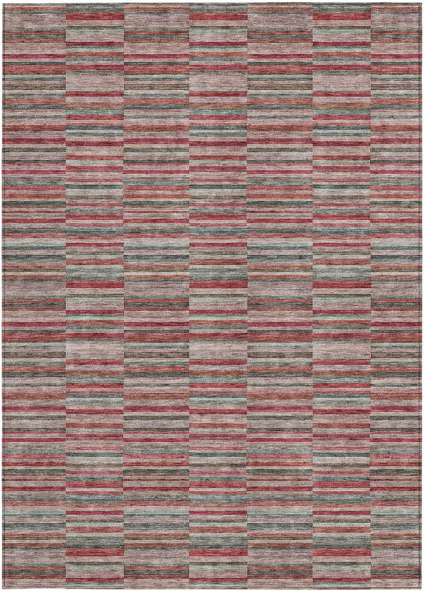Red Beige And Copper Striped Washable Indoor Outdoor Area Rug Photo 8