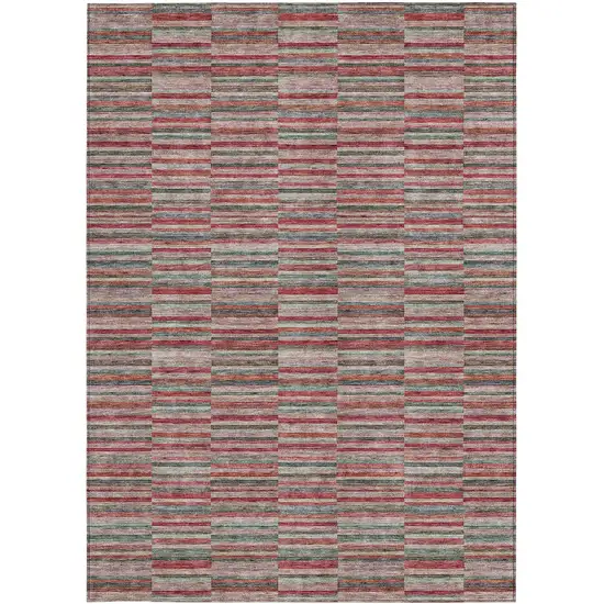 Red Beige And Copper Striped Washable Indoor Outdoor Area Rug Photo 8