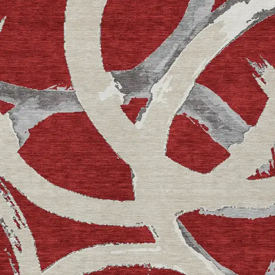 Red Beige And Gray Abstract Washable Indoor Outdoor Area Rug Photo 5