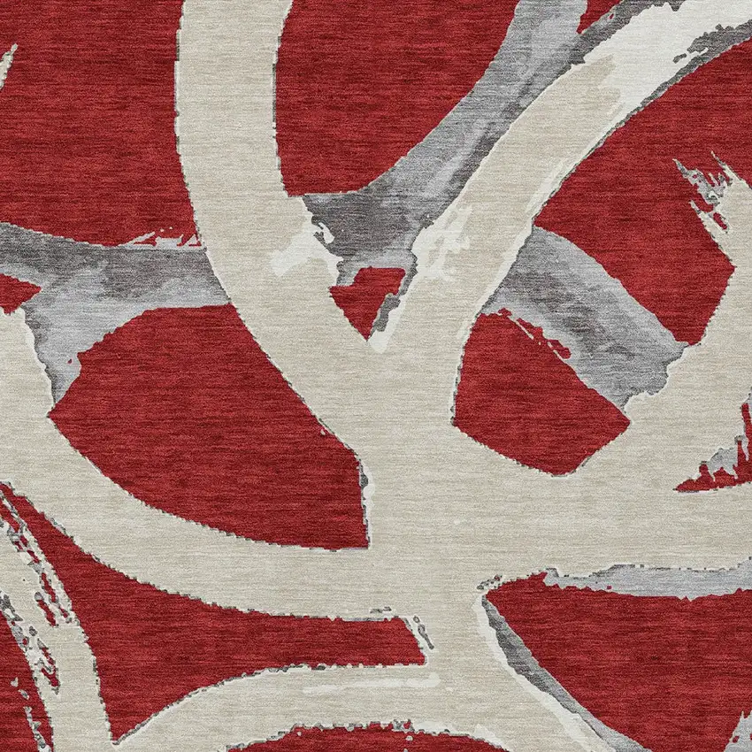 Red Beige And Gray Abstract Washable Indoor Outdoor Area Rug Photo 5