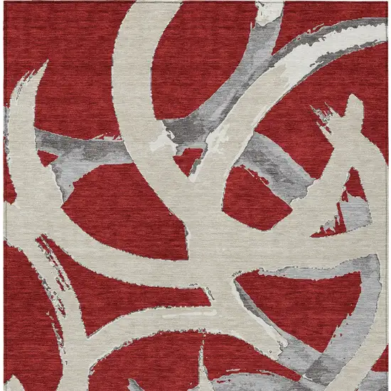 Red Beige And Gray Abstract Washable Indoor Outdoor Area Rug Photo 7