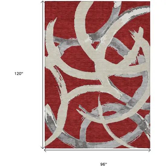 Red Beige And Gray Abstract Washable Indoor Outdoor Area Rug Photo 3