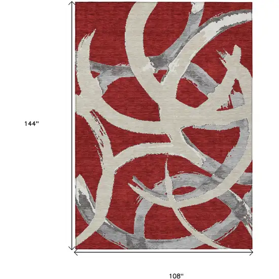 Red Beige And Gray Abstract Washable Indoor Outdoor Area Rug Photo 3