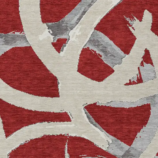 Red Beige And Gray Abstract Washable Indoor Outdoor Area Rug Photo 6
