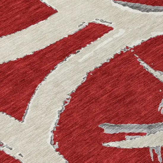 Red Beige And Gray Abstract Washable Indoor Outdoor Area Rug Photo 7