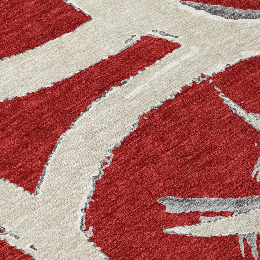 Red Beige And Gray Abstract Washable Indoor Outdoor Area Rug Photo 7