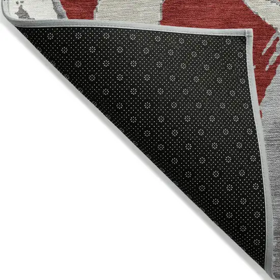 Red Beige And Gray Abstract Washable Indoor Outdoor Area Rug Photo 5