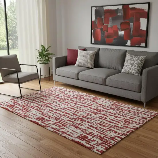 Red Beige And Ivory Abstract Geometric Washable Area Rug With UV Protection Photo 2