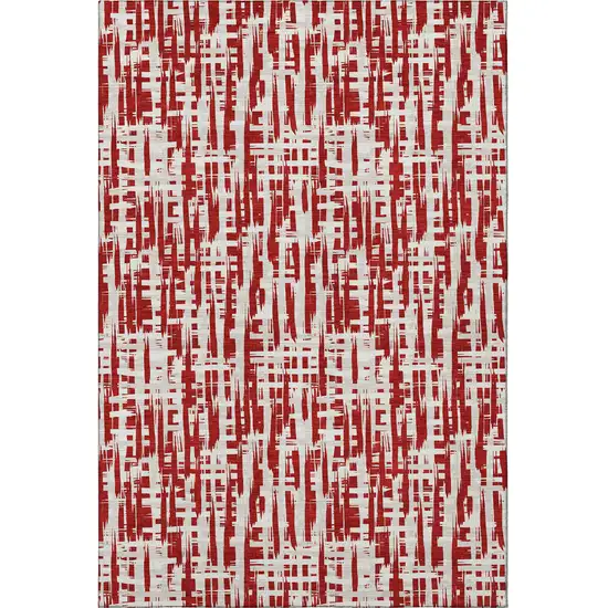 Red Beige And Ivory Abstract Geometric Washable Area Rug With UV Protection Photo 2