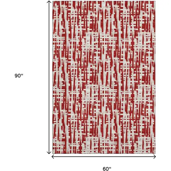 Red Beige And Ivory Abstract Geometric Washable Area Rug With UV Protection Photo 9