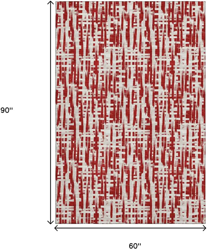Red Beige And Ivory Abstract Geometric Washable Area Rug With UV Protection Photo 9