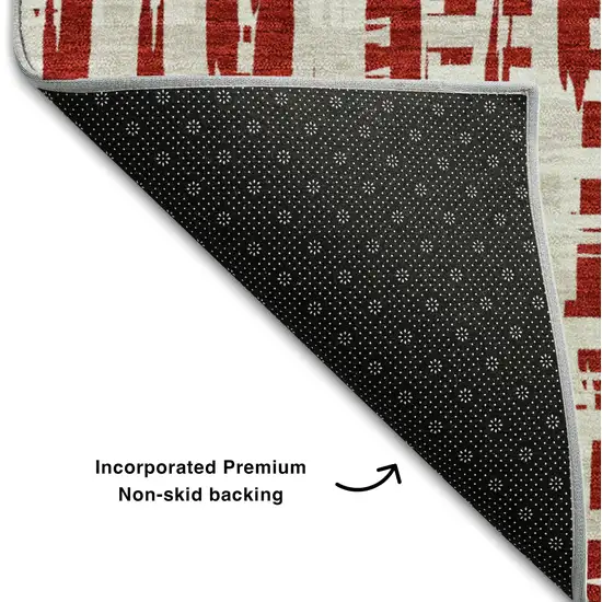 Red Beige And Ivory Abstract Geometric Washable Area Rug With UV Protection Photo 5