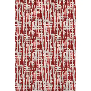 Photo of Red Beige And Ivory Abstract Geometric Washable Area Rug With UV Protection