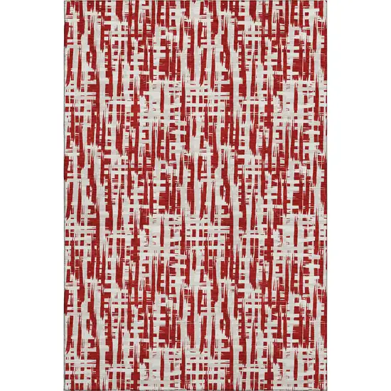 Red Beige And Ivory Abstract Geometric Washable Area Rug With UV Protection Photo 1