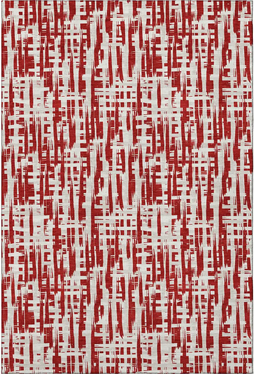 Red Beige And Ivory Abstract Geometric Washable Area Rug With UV Protection Photo 3