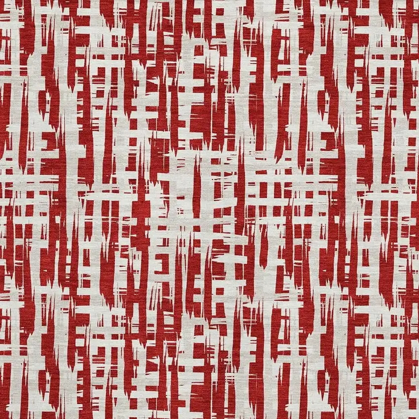 Red Beige And Ivory Abstract Geometric Washable Area Rug With UV Protection Photo 2