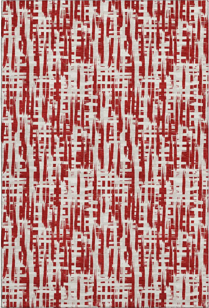 Red Beige And Ivory Abstract Geometric Washable Area Rug With UV Protection Photo 1