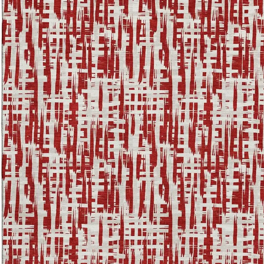 Red Beige And Ivory Abstract Geometric Washable Area Rug With UV Protection Photo 3