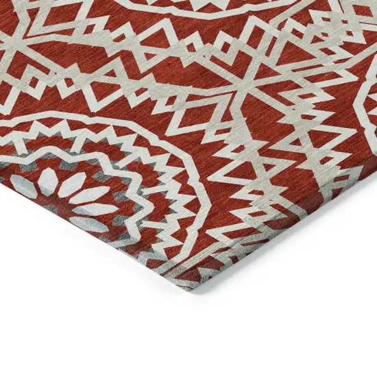 Red Beige And Ivory Floral Medallion Washable Indoor Outdoor Area Rug Photo 4