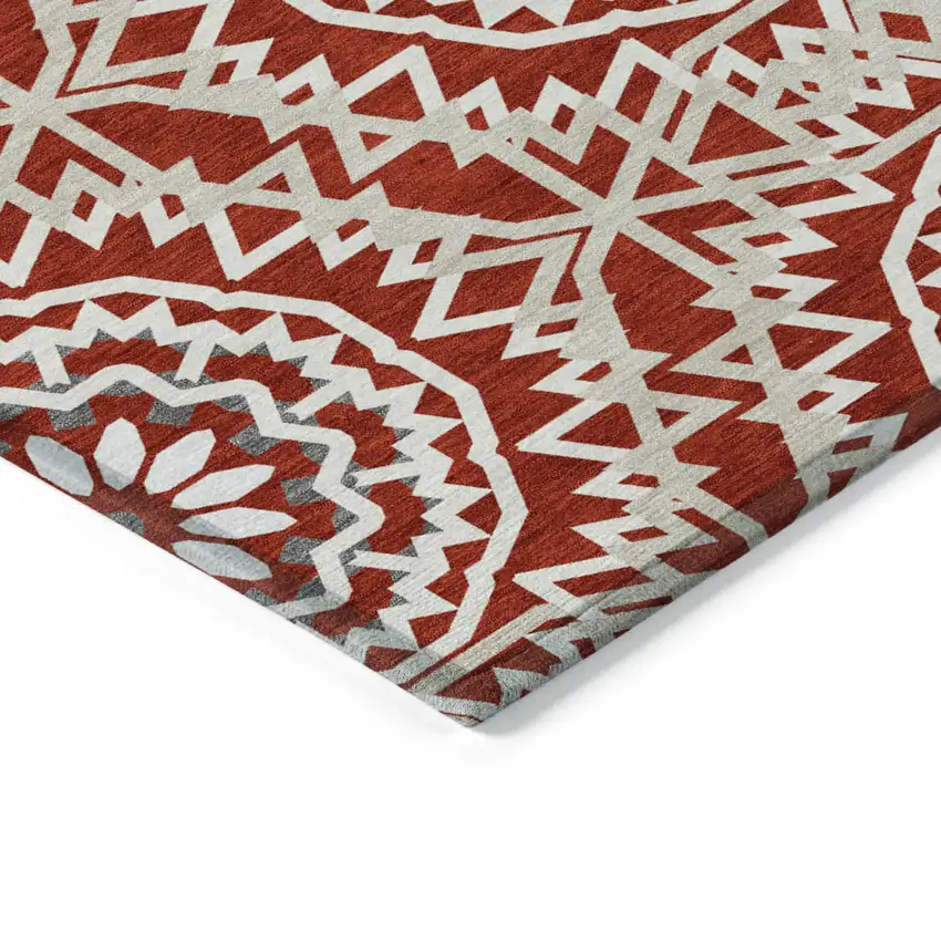 Red Beige And Ivory Floral Medallion Washable Indoor Outdoor Area Rug Photo 4