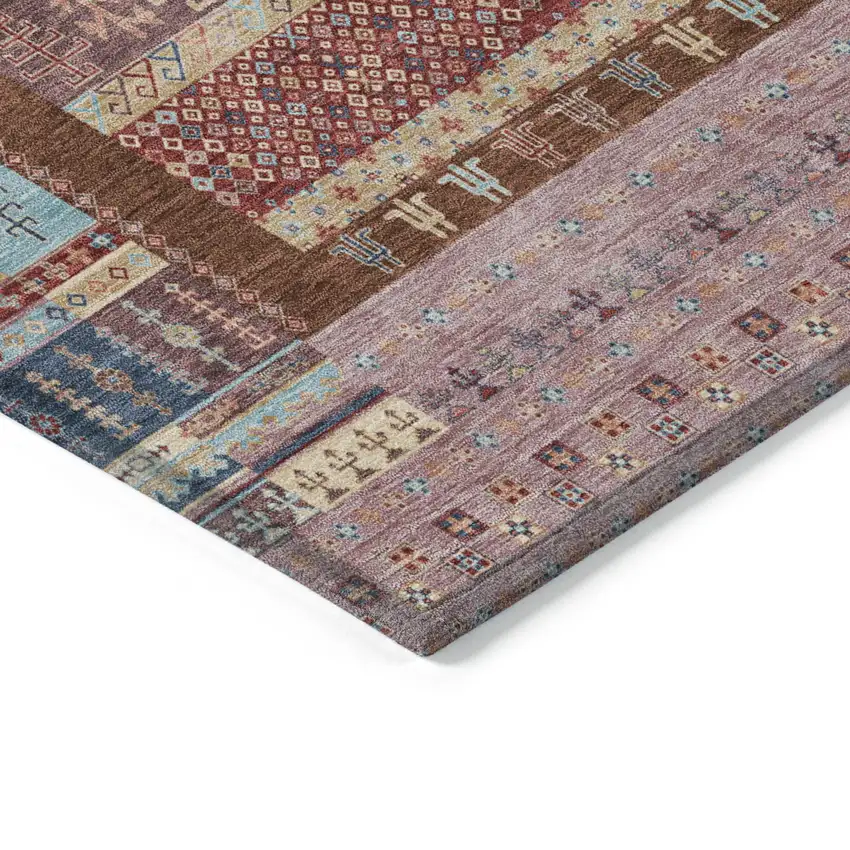 Red Beige And Sky Blue Striped Washable Indoor Outdoor Area Rug Photo 5