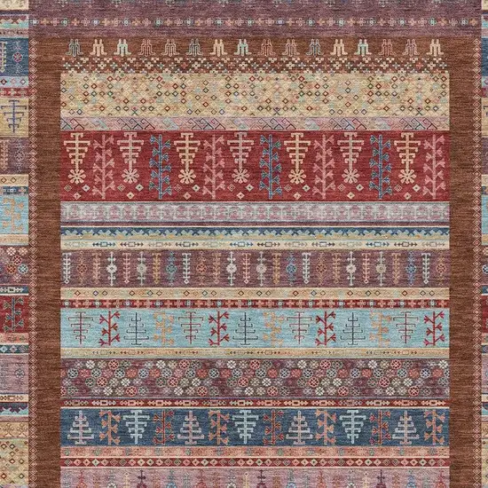 Red Beige And Sky Blue Striped Washable Indoor Outdoor Area Rug Photo 6