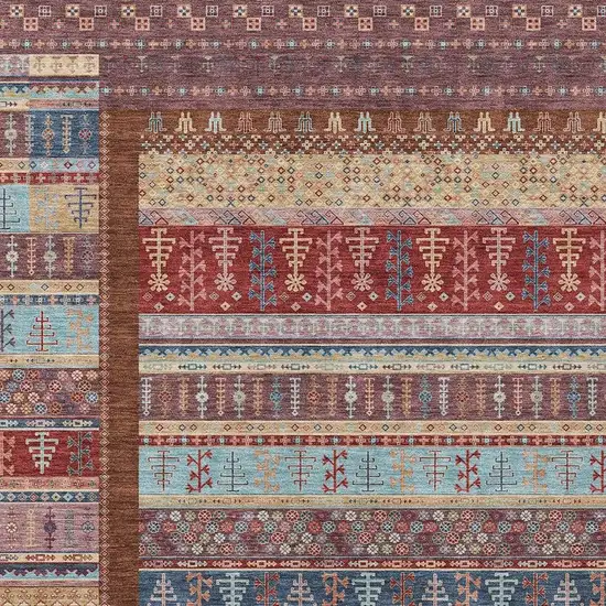 Red Beige And Sky Blue Striped Washable Indoor Outdoor Area Rug Photo 5