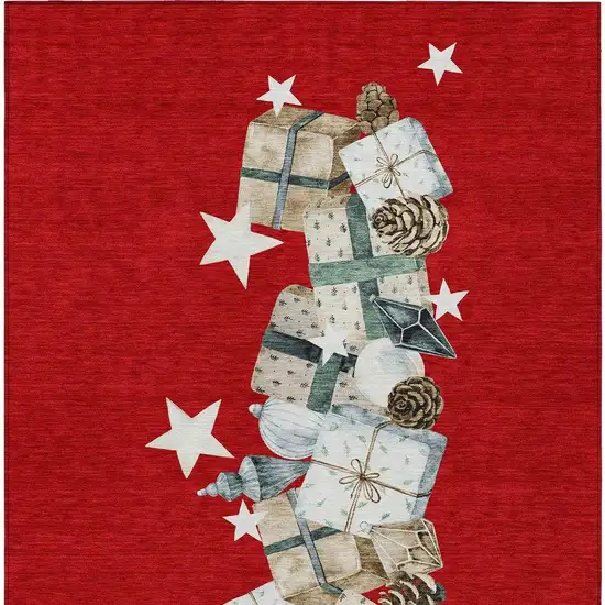 Red Beige Ivory And Taupe Geometric Washable Indoor Outdoor Area Rug Photo 3