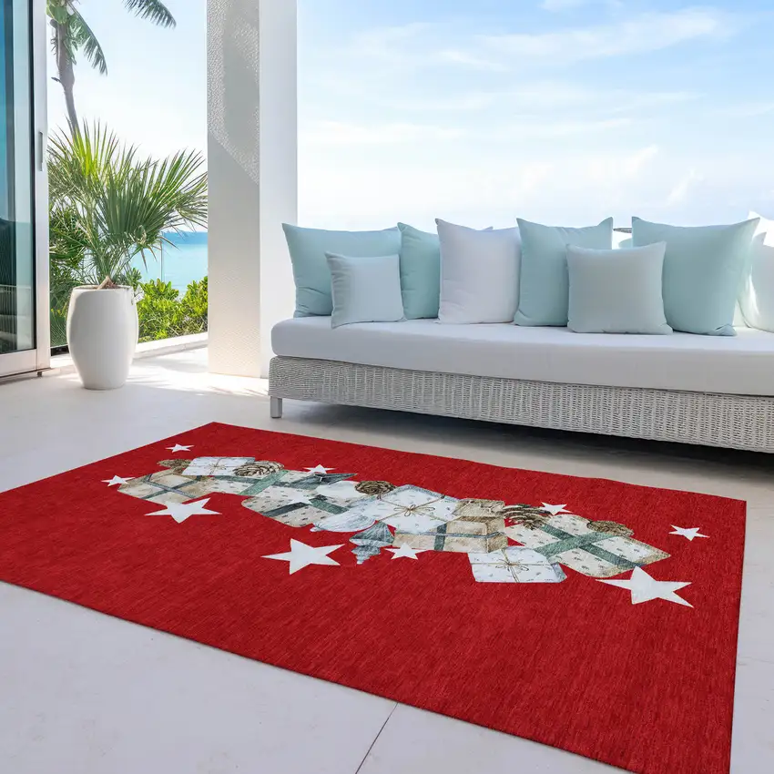 Red Beige Ivory And Taupe Geometric Washable Indoor Outdoor Area Rug Photo 6