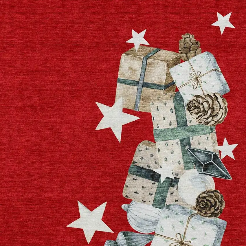 Red Beige Ivory And Taupe Geometric Washable Indoor Outdoor Area Rug Photo 3