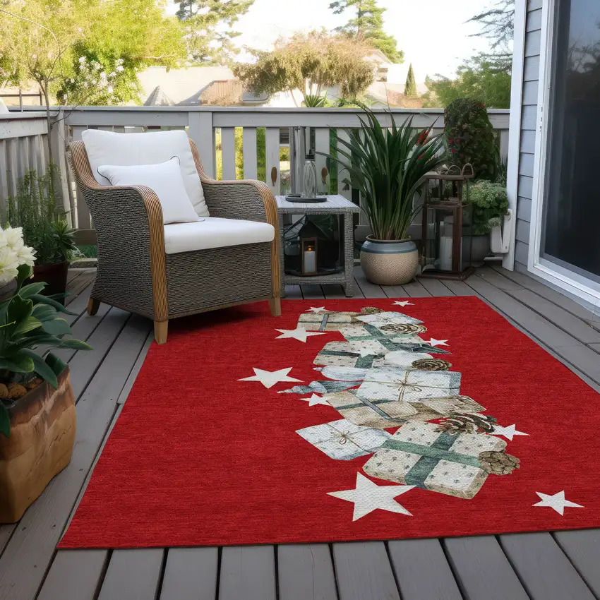 Red Beige Ivory And Taupe Geometric Washable Indoor Outdoor Area Rug Photo 9