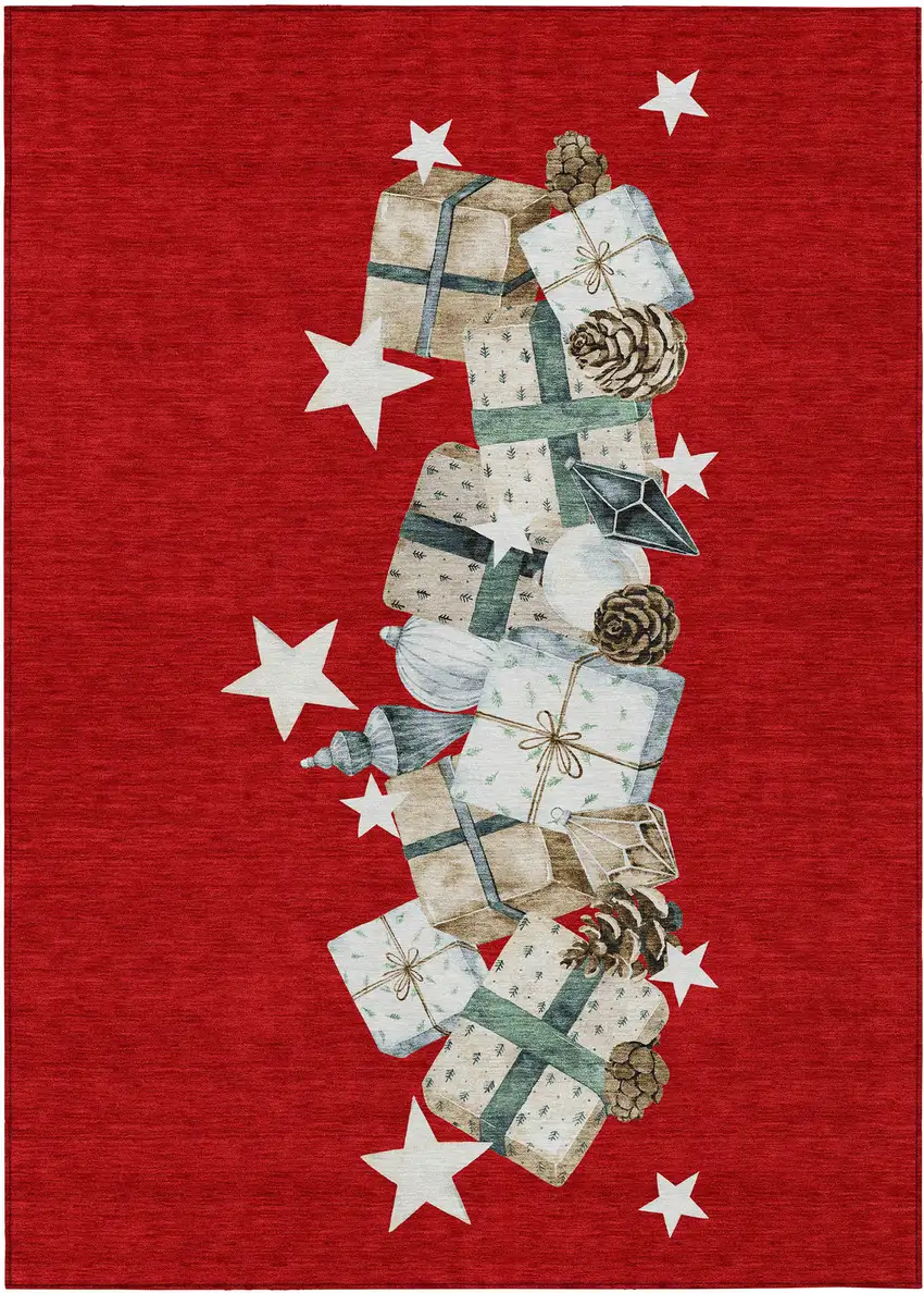 Red Beige Ivory And Taupe Geometric Washable Indoor Outdoor Area Rug Photo 1