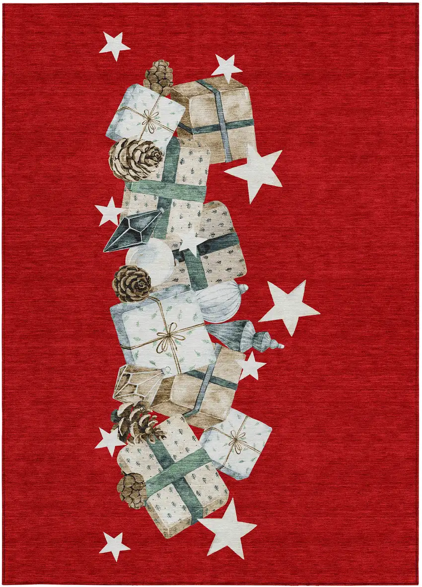 Red Beige Ivory And Taupe Geometric Washable Indoor Outdoor Area Rug Photo 4