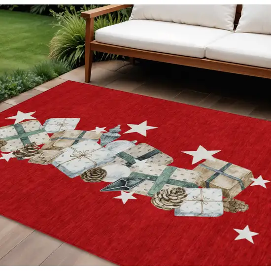 Red Beige Ivory And Taupe Geometric Washable Indoor Outdoor Area Rug Photo 2