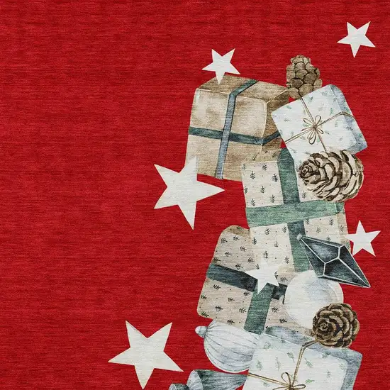 Red Beige Ivory And Taupe Geometric Washable Indoor Outdoor Area Rug Photo 4