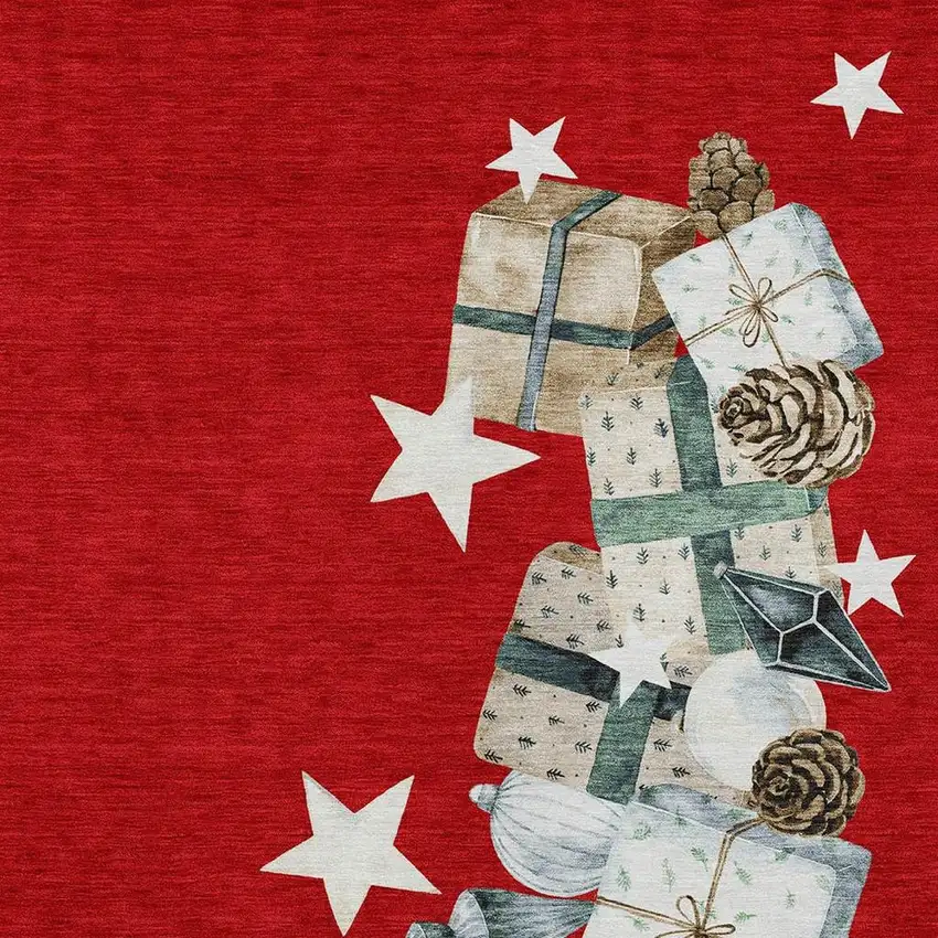 Red Beige Ivory And Taupe Geometric Washable Indoor Outdoor Area Rug Photo 4