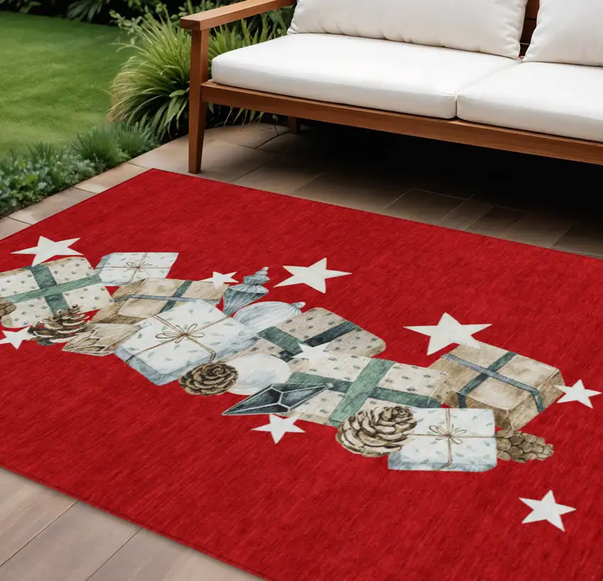 Red Beige Ivory And Taupe Geometric Washable Indoor Outdoor Area Rug Photo 2