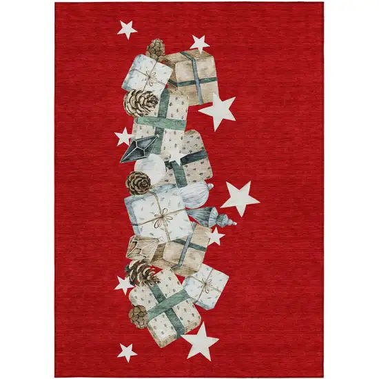 Red Beige Ivory And Taupe Geometric Washable Indoor Outdoor Area Rug Photo 3