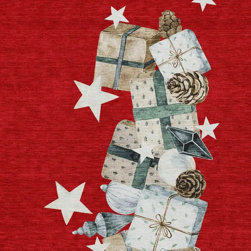 Red Beige Ivory And Taupe Geometric Washable Indoor Outdoor Area Rug Photo 3