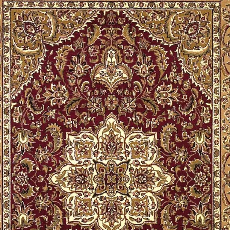 Red Beige Machine Woven Floral Medallion Indoor Area Rug Photo 4